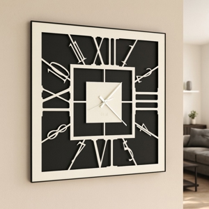 Visualizza i dettagli per Orologio da parete nero e bianco quadrato numeri moderni Orologio da parete nero e bianco quadrato numeri moderni