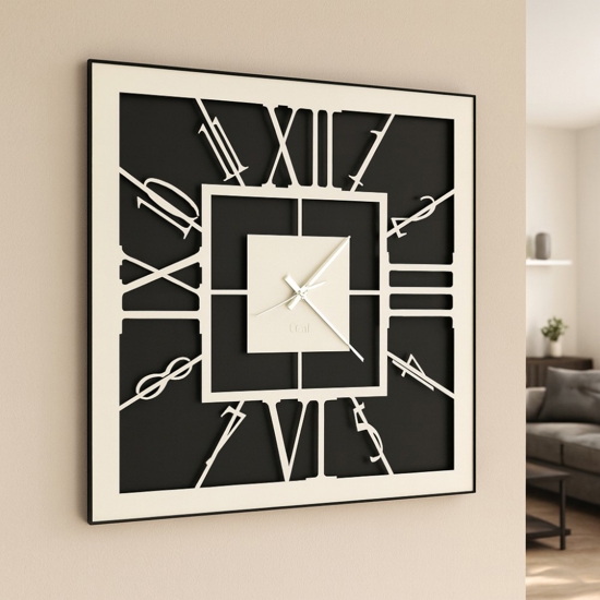Orologio da parete nero e bianco quadrato numeri moderni