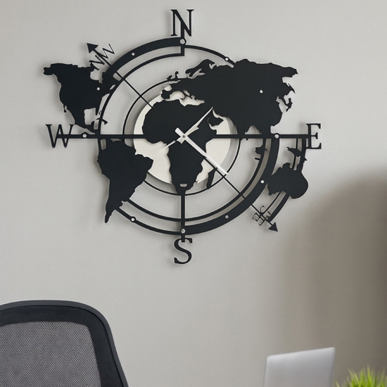 Orologio da parete rotondo design moderno planisfero nero Orologio da parete rotondo design moderno planisfero nero