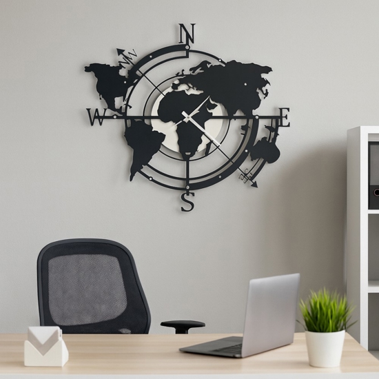 Orologio da parete rotondo design moderno planisfero nero Orologio da parete rotondo design moderno planisfero nero