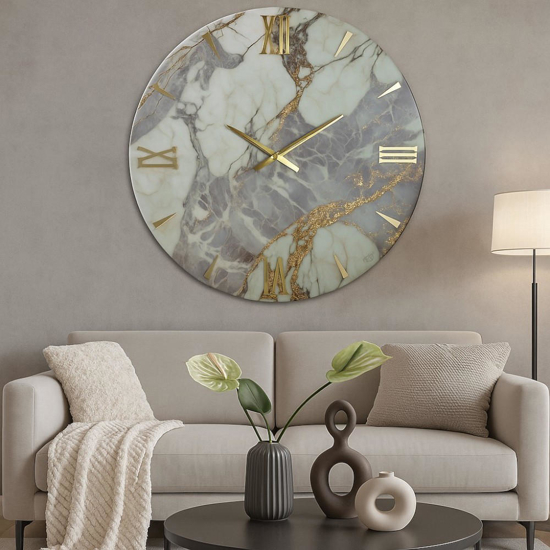 Orologio 100cm da parete effetto marmo grigio oro moderno