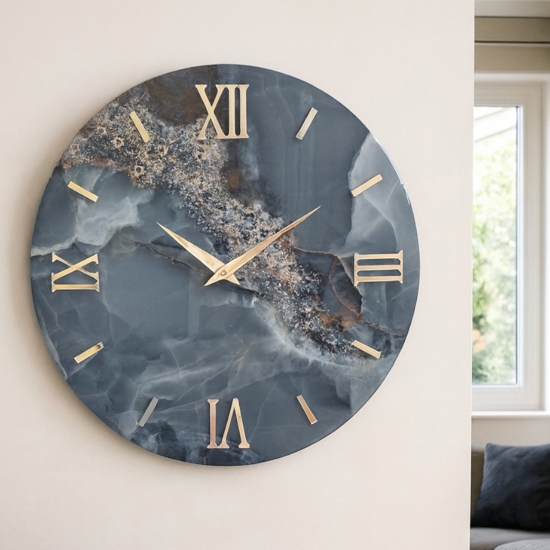 Grande orologio da parete 100cm blu effetto marmo moderno