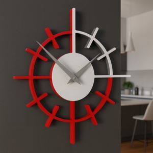 Visualizza i dettagli per Crosshair orologio moderno da parete legno colore rosso fuoco Crosshair orologio moderno da parete legno colore rosso fuoco