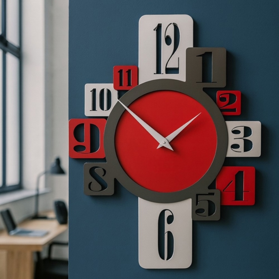 Orologio da parete numeri moderni design rosso grigio