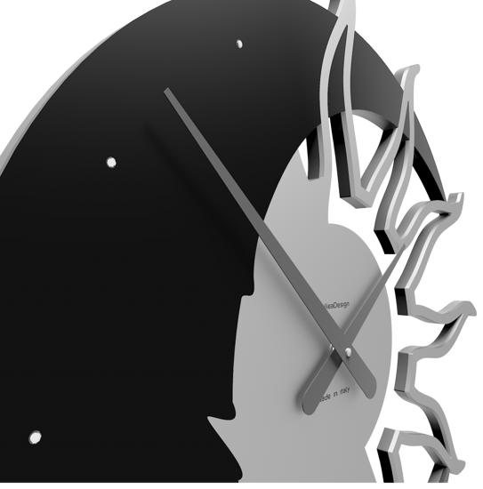 Sole luna grande orologio 60 da parete moderno legno nero grigio Sole luna grande orologio 60 da parete moderno legno nero grigio