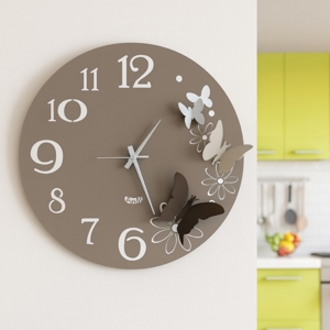 Visualizza i dettagli per Orologio rotondo da muro moderno farfalle sabbia e bronzo Orologio rotondo da muro moderno farfalle sabbia e bronzo