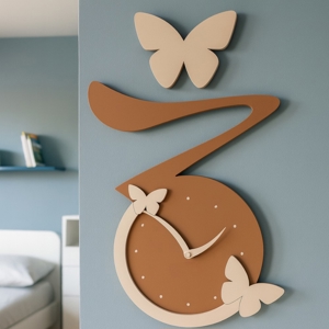 Visualizza i dettagli per Orologio farfalle da parete legno colore arancione abbronzato Orologio farfalle da parete legno colore arancione abbronzato
