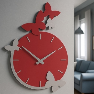 Orologio da parete moderno legno rosso rubino grigio