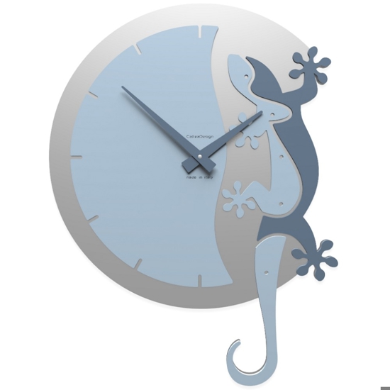 Geko orologio da parete moderno legno colore azzurro polvere