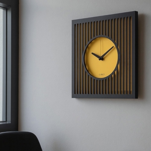 Orologio moderno da parete nero e giallo design quadrato