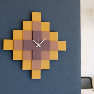 Visualizza i dettagli per Orologio da parete moderno geometrico ocra mousse e viola Orologio da parete moderno geometrico ocra mousse e viola
