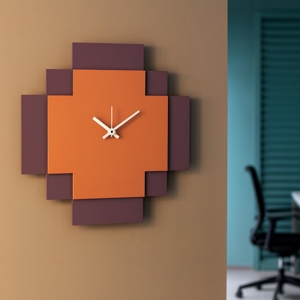 Orologio moderno da muro design quadrato viola e pesca