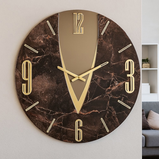 Orologio da parete design moderno luna effetto marmo marrone 60cm