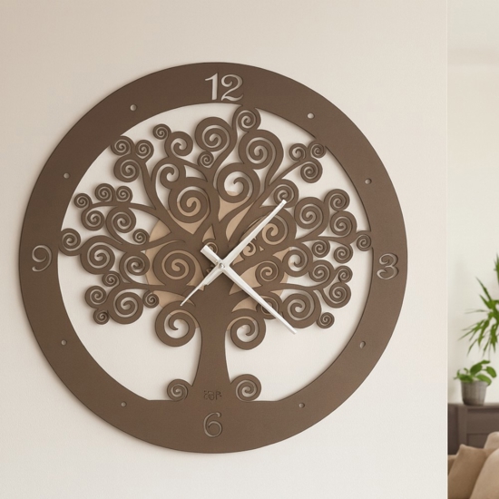 Orologio da parete moderno tondo oro bronzo albero della vita