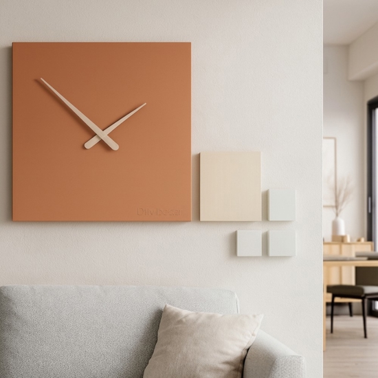 Kubo grande orologio orizzontale da parete moderno legno colore terracotta