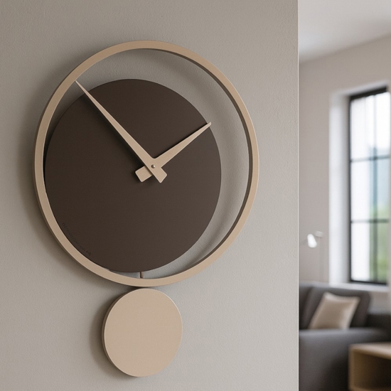 Orologio a pendolo legno da parete design moderno cioccolato tortora