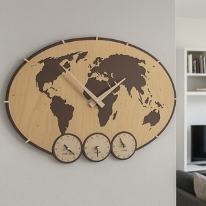 Orologio da parete planisfero mondo legno noce
