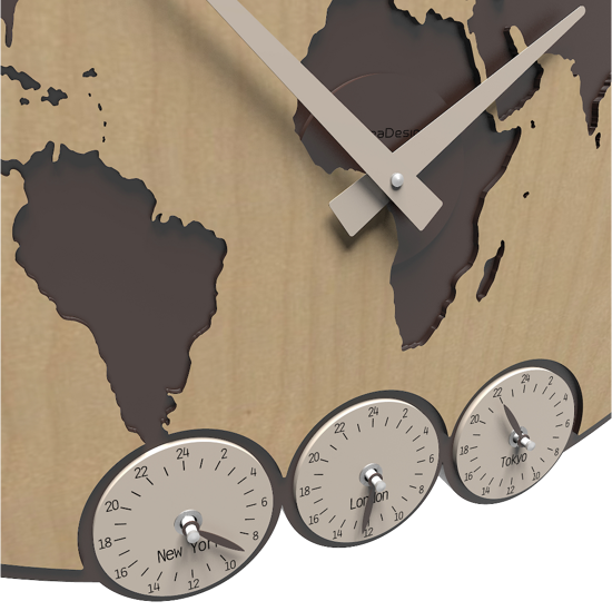 Orologio da parete planisfero mondo legno noce
