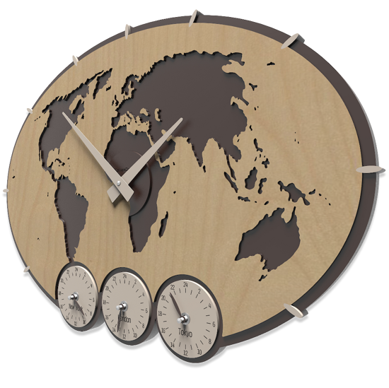 Orologio da parete planisfero mondo legno noce