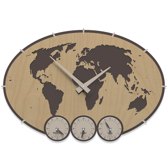 Orologio da parete planisfero mondo legno noce