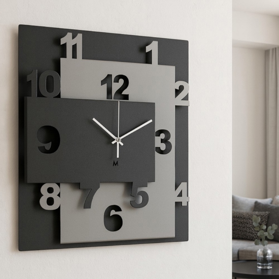Orologio da parete quadrato moderno nero e fango Orologio da parete quadrato moderno nero e fango