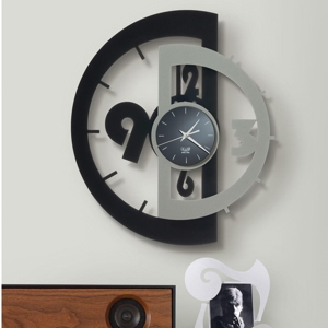 Visualizza i dettagli per Orologio da parete design moderno mezzelune colori nero grigio alluminio Orologio da parete design moderno mezzelune colori nero grigio alluminio