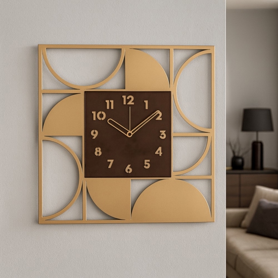 Orologio da parete moderno quadrato oro e caramello Orologio da parete moderno quadrato oro e caramello
