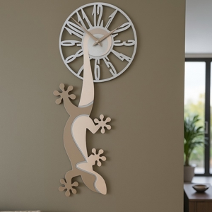 Geko orologio moderno da parete legno colore sabbia
