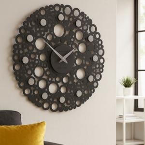 Orologio rotondo da parete design legno nero traforato