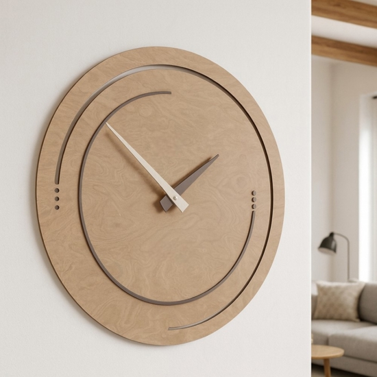 Orologio rotondo da parete in legno effetto noce e sabbia
