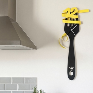 Orologio da cucina moderno forchetta nero giallo