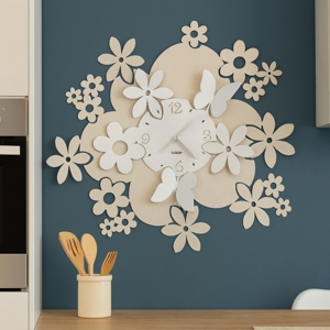 Visualizza i dettagli per Orologio da parete moderno farfalle fiori avorio bianco Orologio da parete moderno farfalle fiori avorio bianco