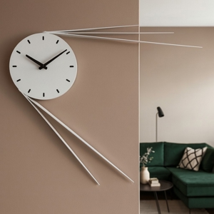 Visualizza i dettagli per Orologio rotondo da muro moderno bianco design linee Orologio rotondo da muro moderno bianco design linee