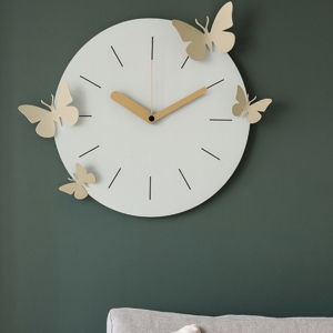 Orologio rotondo da muro farfalle moderno cenere crema