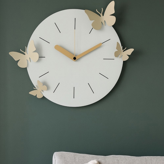 Orologio rotondo da muro farfalle moderno cenere crema