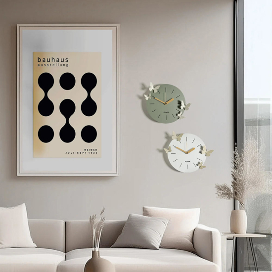 Orologio rotondo da muro farfalle moderno cenere crema