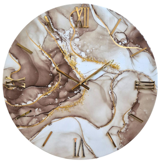 Grande orologio per parete 100cm luxury moderno tondo resina oro
