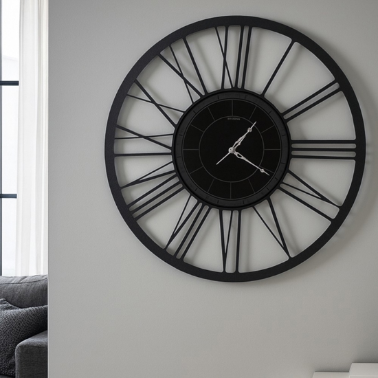 Grande orologio da parete rotondo numeri romani nero