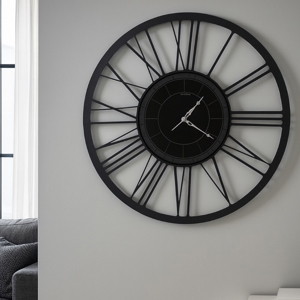 Grande orologio da parete rotondo numeri romani nero