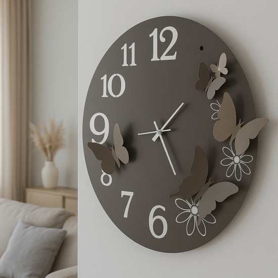 Orologio da parete moderno fango rotondo con farfalle Orologio da parete moderno fango rotondo con farfalle