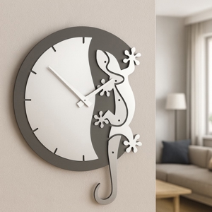 Geko orologio moderno da parete legno grigio bianco