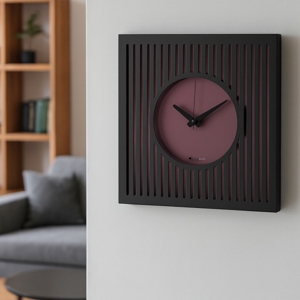 Orologio da muro moderno design quadrato nero e viola 35x35