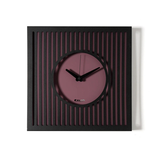 Orologio da muro moderno design quadrato nero e viola 35x35