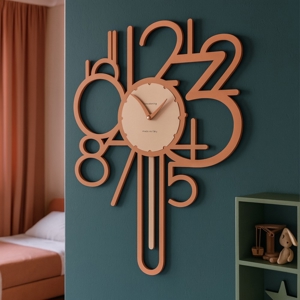 Visualizza i dettagli per Orologio a pendolo moderno da parete legno colore terracotta Orologio a pendolo moderno da parete legno colore terracotta