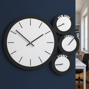 Orologio da parete legno fusi orari bianco antracite