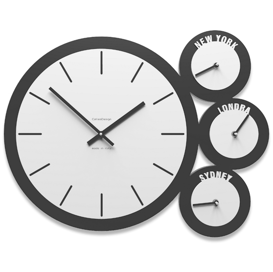 Orologio da parete legno fusi orari bianco antracite