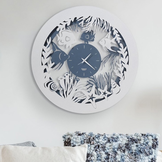 Orologio da parete per cameretta azzurro bianco rotondo 50cm