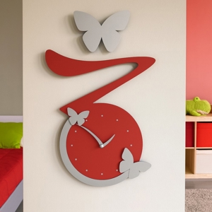 Visualizza i dettagli per Orologio da parete moderno farfalle legno rosso rubino Orologio da parete moderno farfalle legno rosso rubino