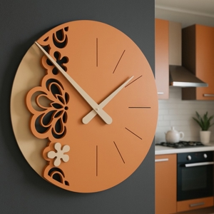 Visualizza i dettagli per Merletto orologio da parete moderno legno colore terracotta Merletto orologio da parete moderno legno colore terracotta