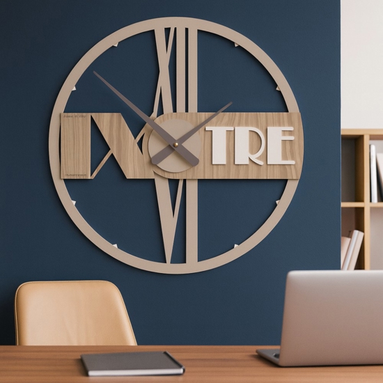 Orologio in legno da parete moderno rotondo effetto noce